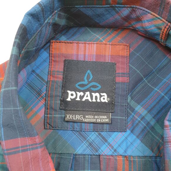 prAna Cayman Plaid Shirt Mens XXL Island Blue Short Sleeve Nylon Outdoor UPF - Picture 5 of 10